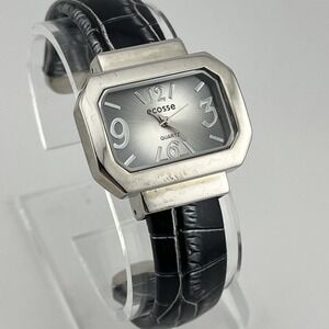 Ecosse Watch‎ Women 33mm Silver Case Black Hinge Bangle Band- New Battery